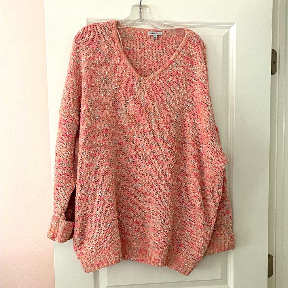 White Birch Speckled Pink V-Neck Sweater